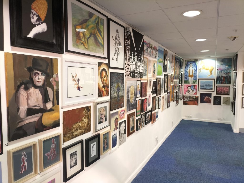 A feature wall at the end of year show 2021