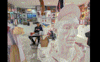 Pixelated Rod behind a bust of Rod