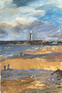 Lighthouse at the Beach by Rosie Woods