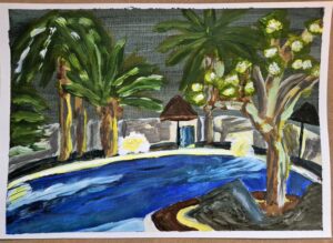 Evening drinks by the pool. by Gordon Stewart